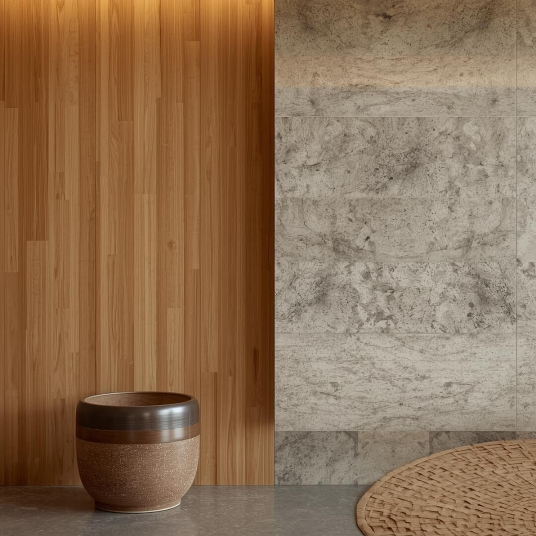 diseno-japandi-brutalismo-revestimiento-mineral-mate1 Espacio interior con tendencia Japandi aplicando revestimiento mineral MicroQuarz de acabado mate natural